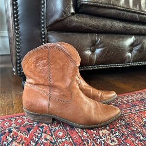 Brown luxe leather, western cowboy ankle Boots